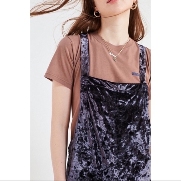 Shiny Crushed Velvet Overalls Jumpsuit Romper NEW! - Picture 2 of 6
